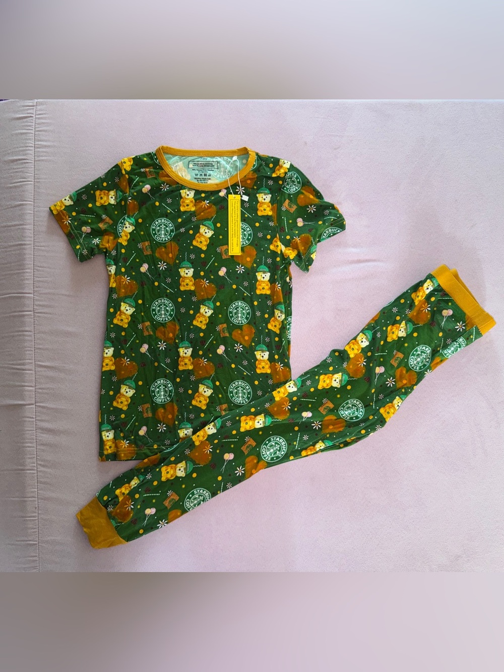 Bamboo KIDS 7/8 Green Bear & Starbucks Pajama Set